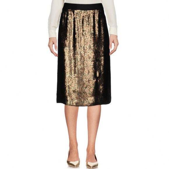 Tibi Dresses & Skirts - Tibi // Sequins Midi Green Gold Silk Skirt
